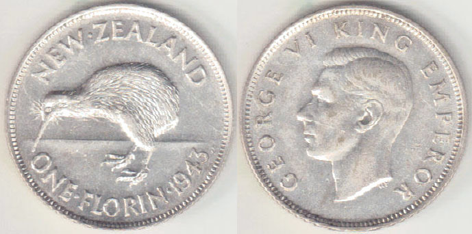1943 New Zealand silver Florin (gVF) A004491